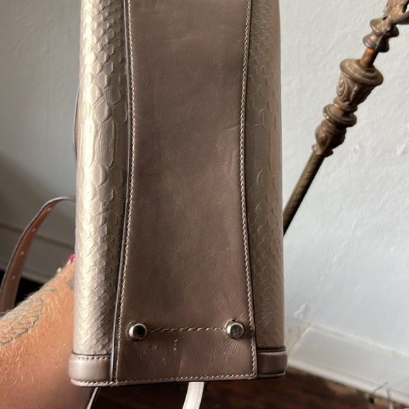 Coach Zoe Platinum Python Embossed Leather Tote/Satchel Bag w/Lock Detail - Picture 8 of 10